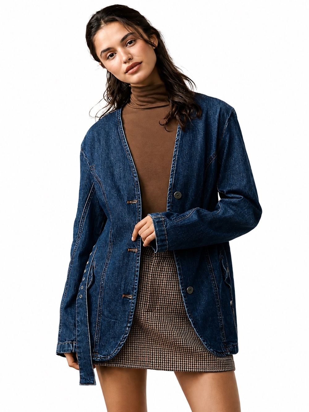 Anthropologie Blue Belted Denim Blazer Jacket